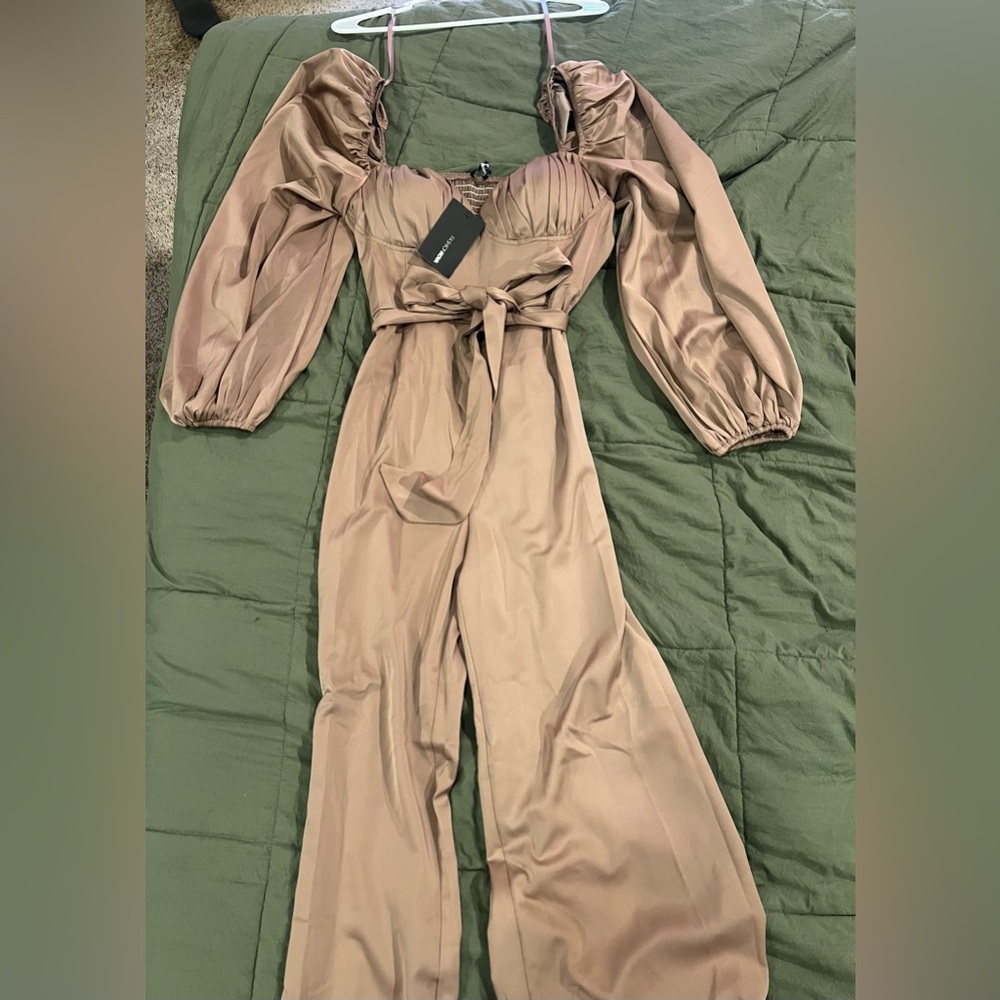 Fashion Nova Blush Satin Jumpsuit